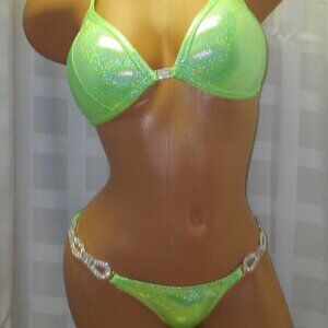 NPC competition bikini posing suit LIME GREEN  HANDMADE CUP 34B